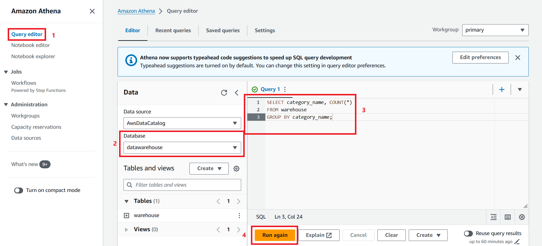 Querying with Athena :: Build an ETL pipeline with AWS Glue